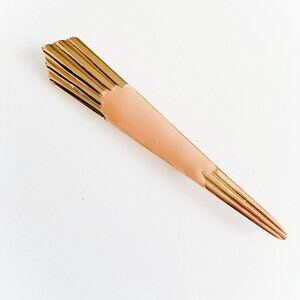 Vintage 1980s Art Deco Inspired Brooch Pin in Peach and Gold Tone Metal
